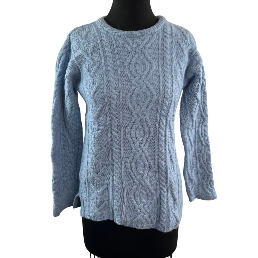 Aran Crafts Blue Sweater Wool Chunky Knit Crew Neck Pullover Size X-Small XS